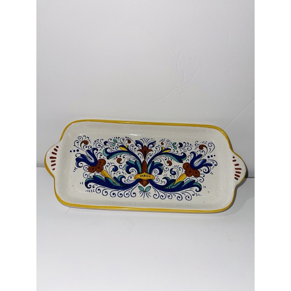 Ceramica Nova Deruta Serving Tray Dish Made in Italy Firenze Yellow Blue 11 x 5"